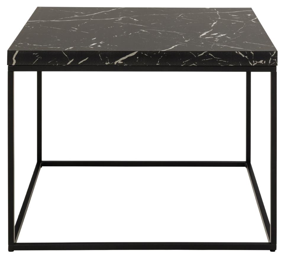 Barossa square coffee table, top black marble Marquina rough melamine, base matt black rough powder coated steel, 60x60x45 cm