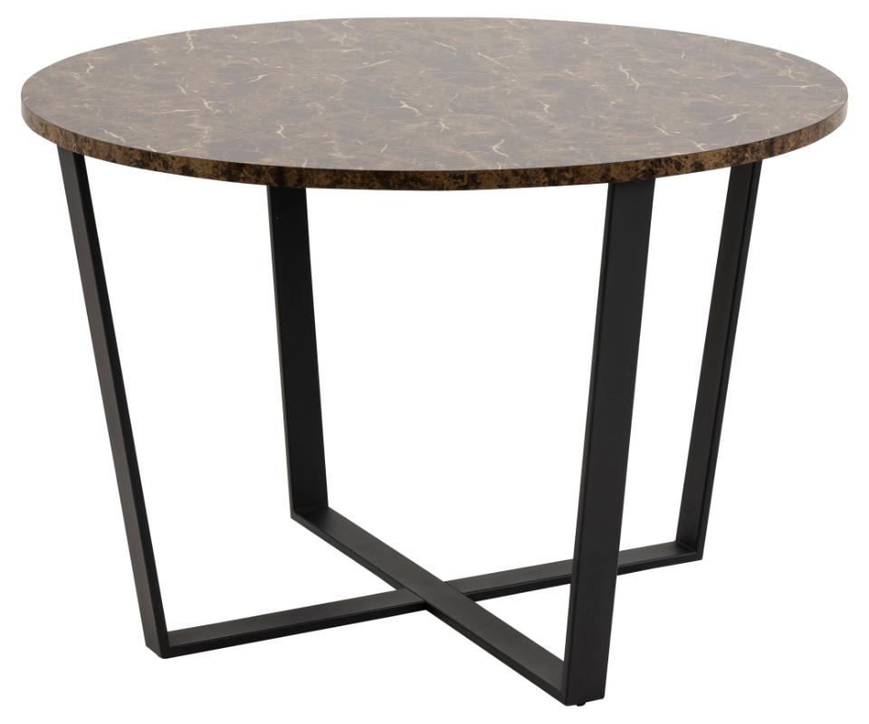 Amble round dining table, top brown marble Delhi melamine, base matt black rough powder coated steel, Ø110x75 cm