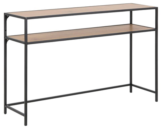 Seaford rectangular console table, top and shelf matt wild oak rough paper, base matt black rough powder coated steel, 120x35x79 cm