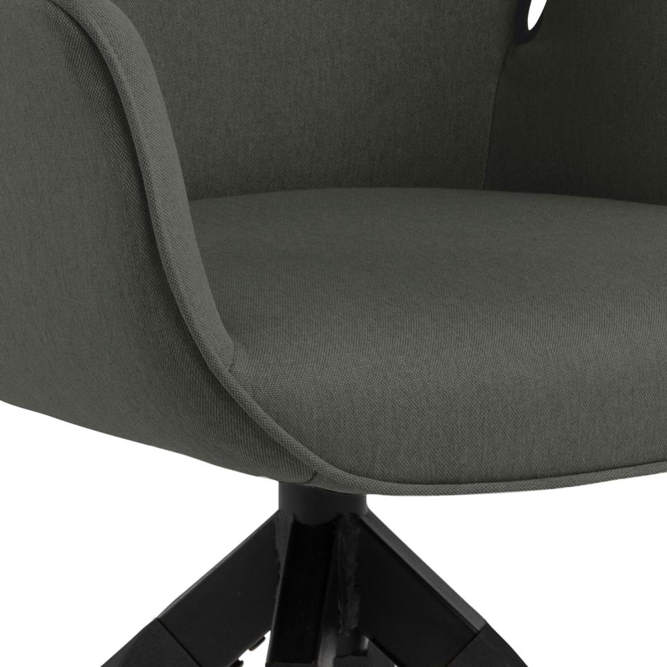 Aura dining chair with armrest, Town fabric dark grey 33, 4-star base matt black NC lacquered rubberwood, with auto-return