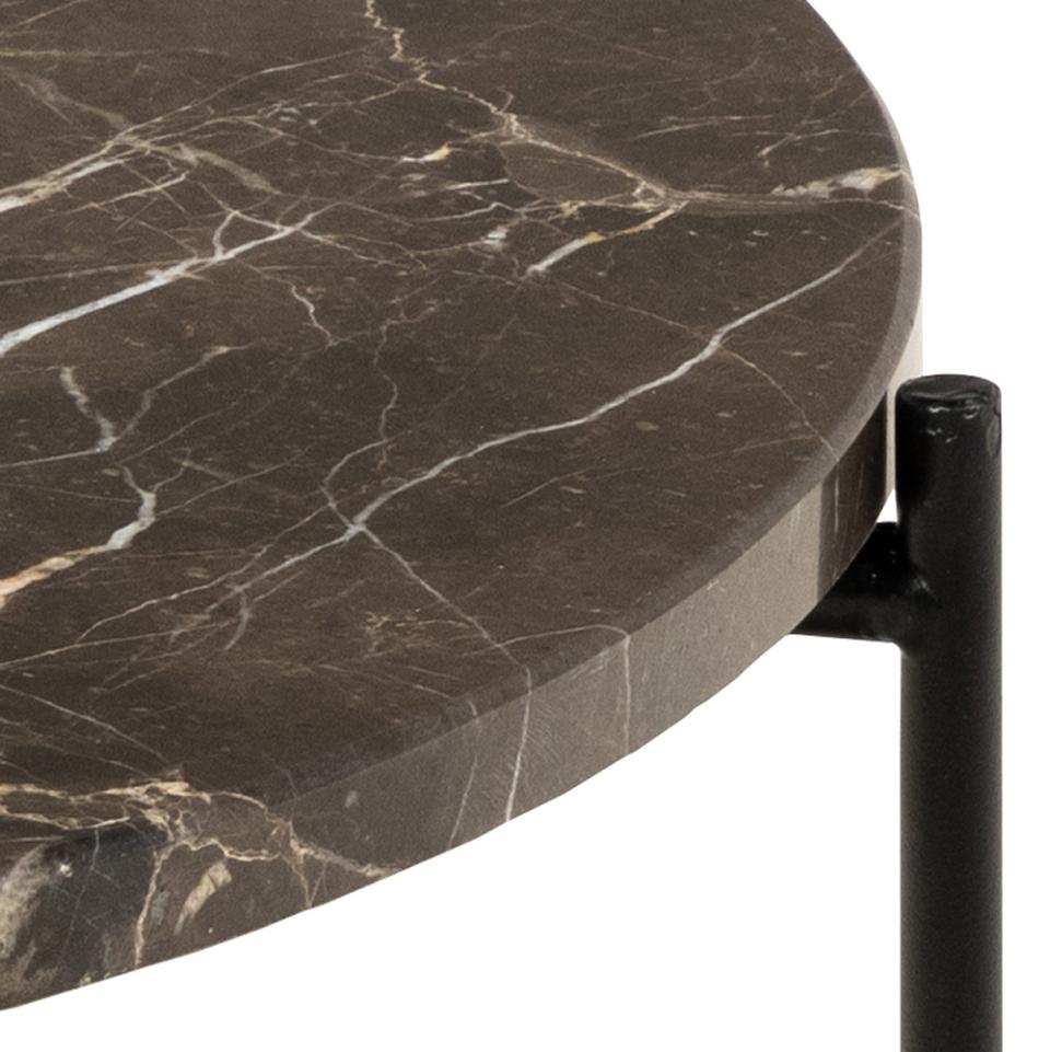 Avila round side table, top brown Emperador polished marble, base matt black rough powder coated steel, Ø52x40 cm