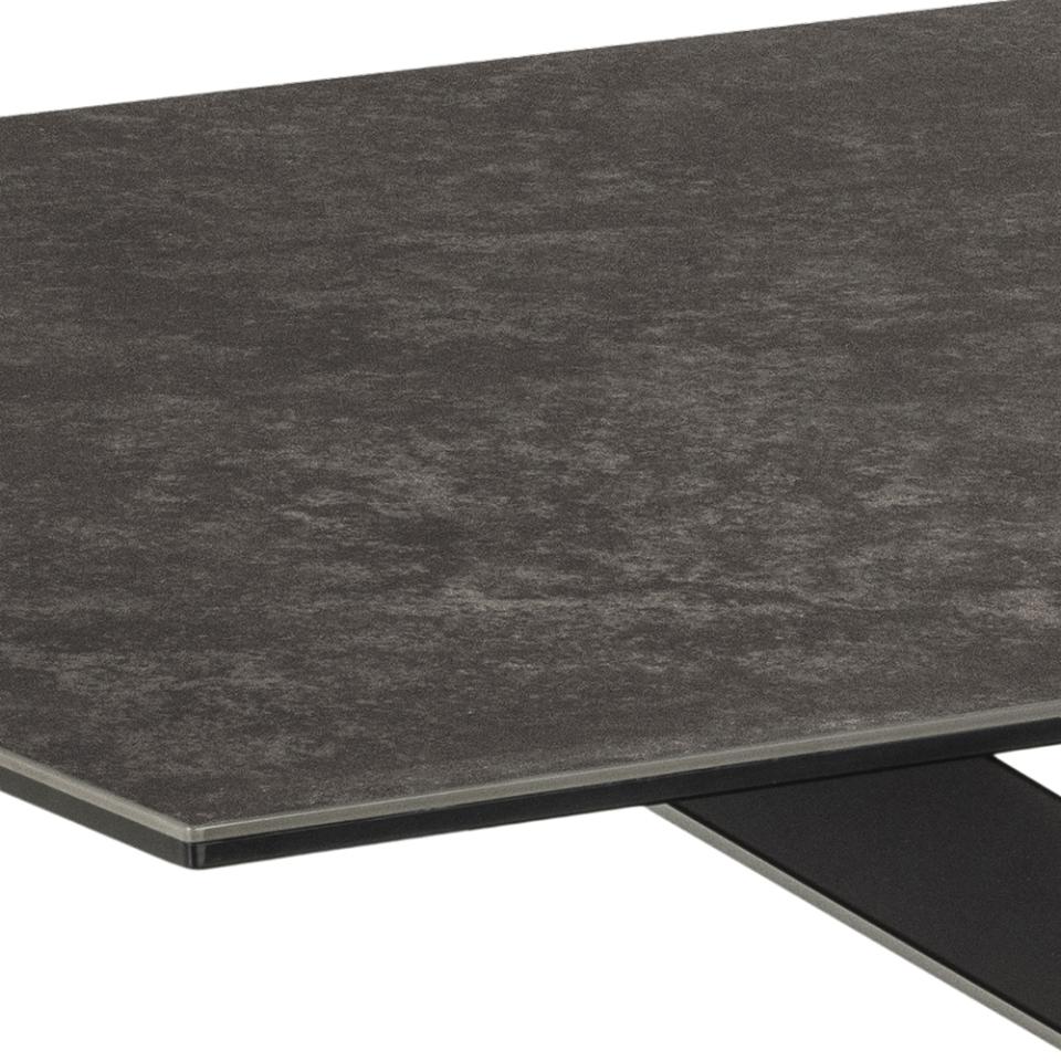 Heaven rectangular dining table, top black Fairbanks rough ceramic, cross base matt black rough powder coated steel, 160x90x75,5 cm