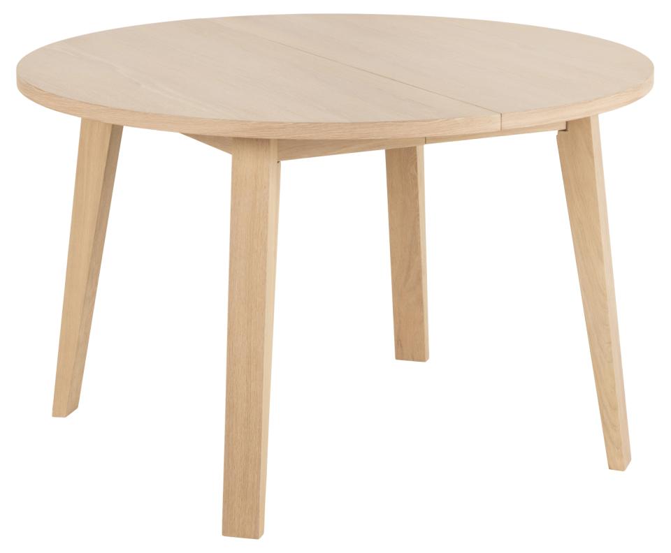 A-Line round dining table, top smoke PU lacquered oak veneer, white pigmented oiled oak veneer, base smoke NC lacquered oak veneer, Ø120/220x75 cm