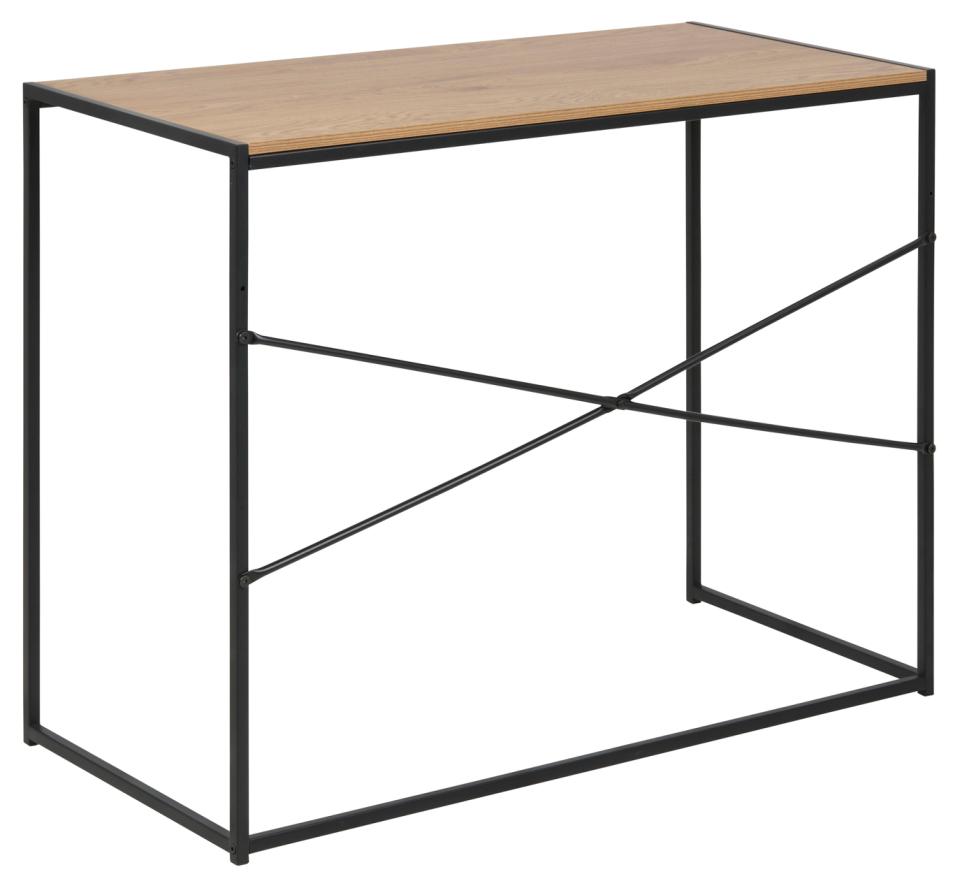 Seaford rectangular office desk, top matt wild oak rough paper, base matt black rough powder coated steel, 100x45x75 cm