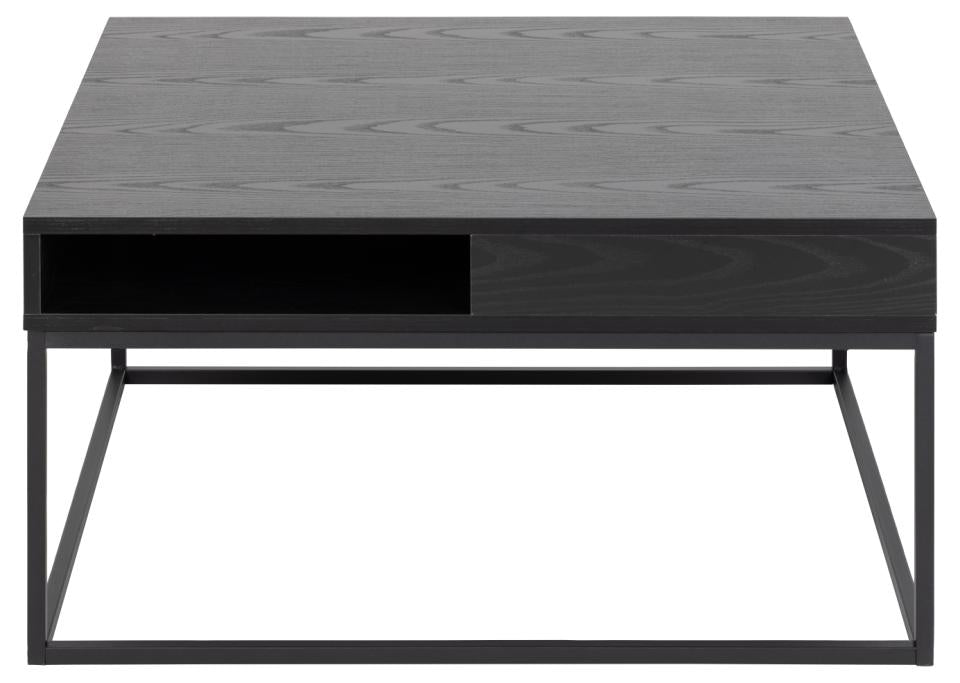 Willford square coffee table, top ash black rough melamine, base matt black rough powder coated steel, with open compartment, 80x80x40 cm