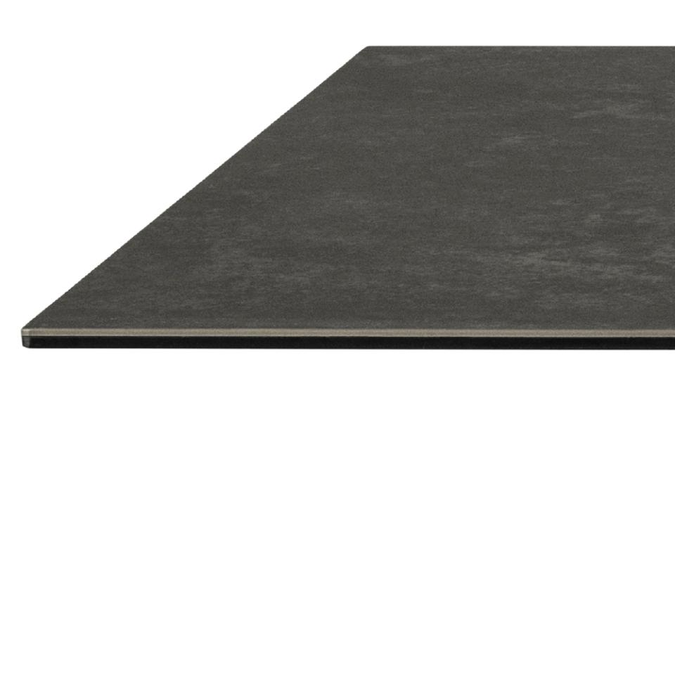 Heaven rectangular dining table, top black Fairbanks rough ceramic, cross base matt black rough powder coated steel, 200x100x75,5 cm