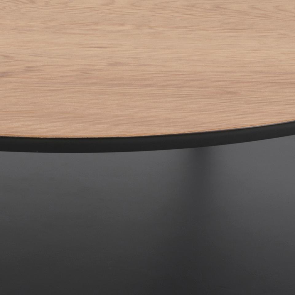 Goldington round coffee table, top matt wild oak rough paper, shelf black PU painted MDF, base matt black rough powder coated steel, Ø80x45 cm