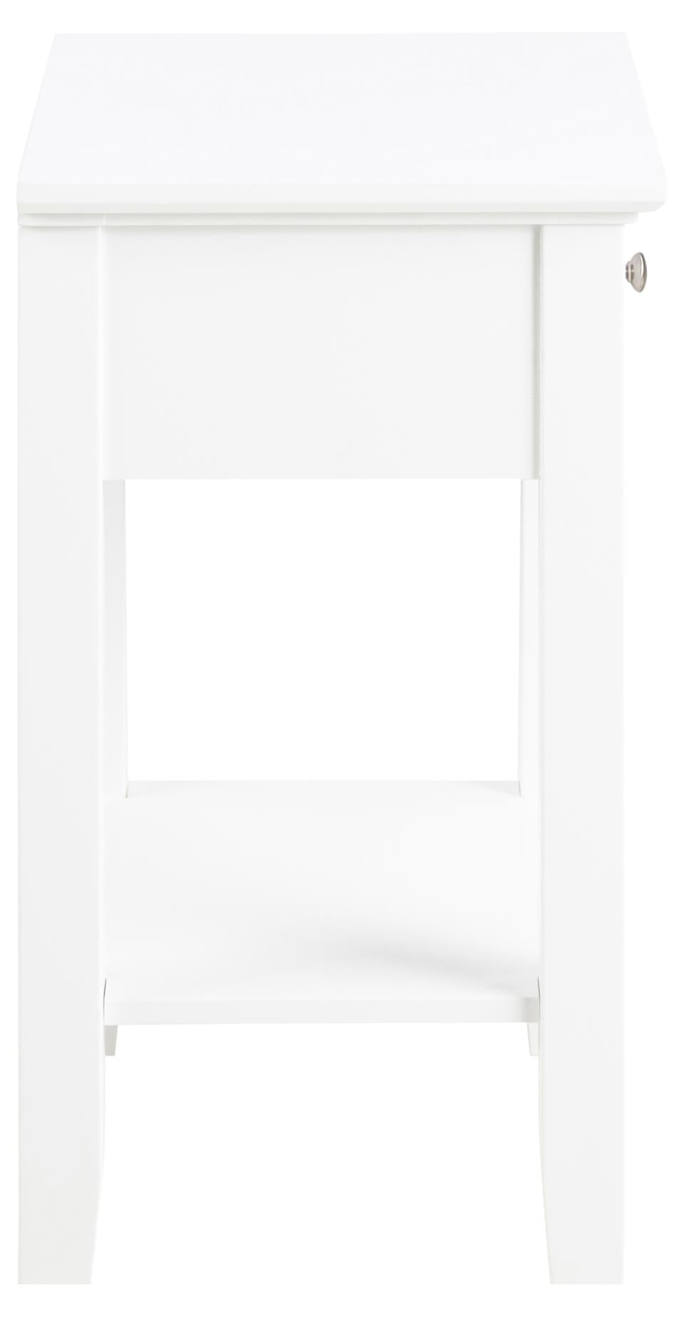 Linnea rectangular bedside table, top, drawer, shelf and base white UV painted MDF, 45x34x62,8 cm