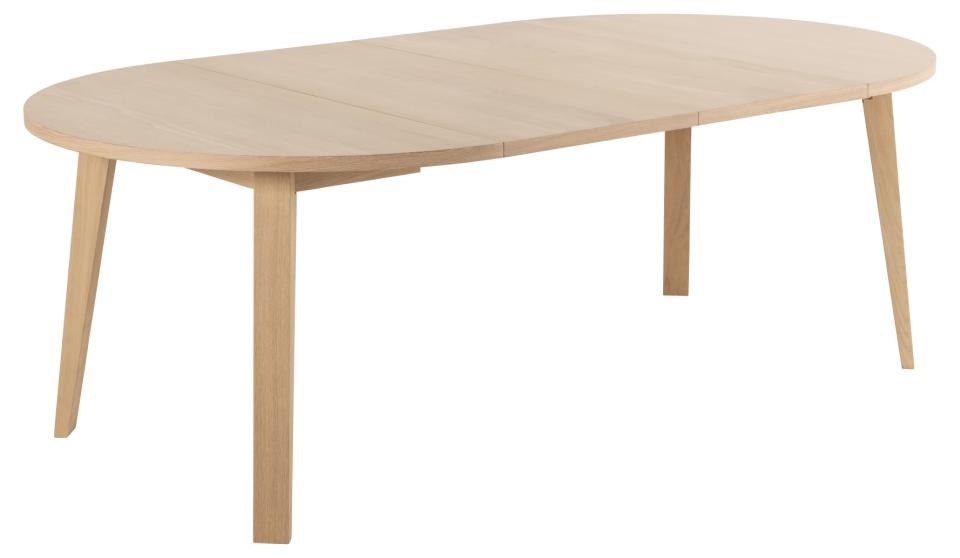 A-Line round dining table, top smoke PU lacquered oak veneer, white pigmented oiled oak veneer, base smoke NC lacquered oak veneer, Ø120/220x75 cm