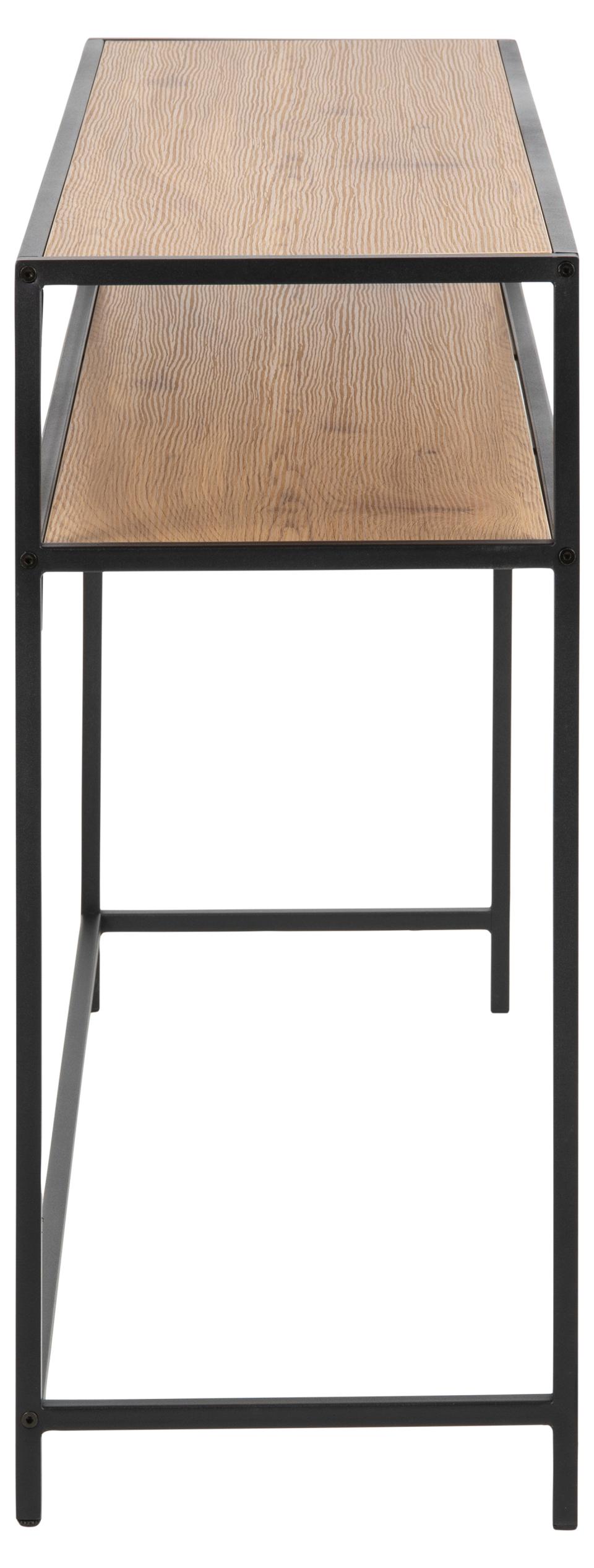 Seaford rectangular console table, top and shelf matt wild oak rough paper, base matt black rough powder coated steel, 120x35x79 cm