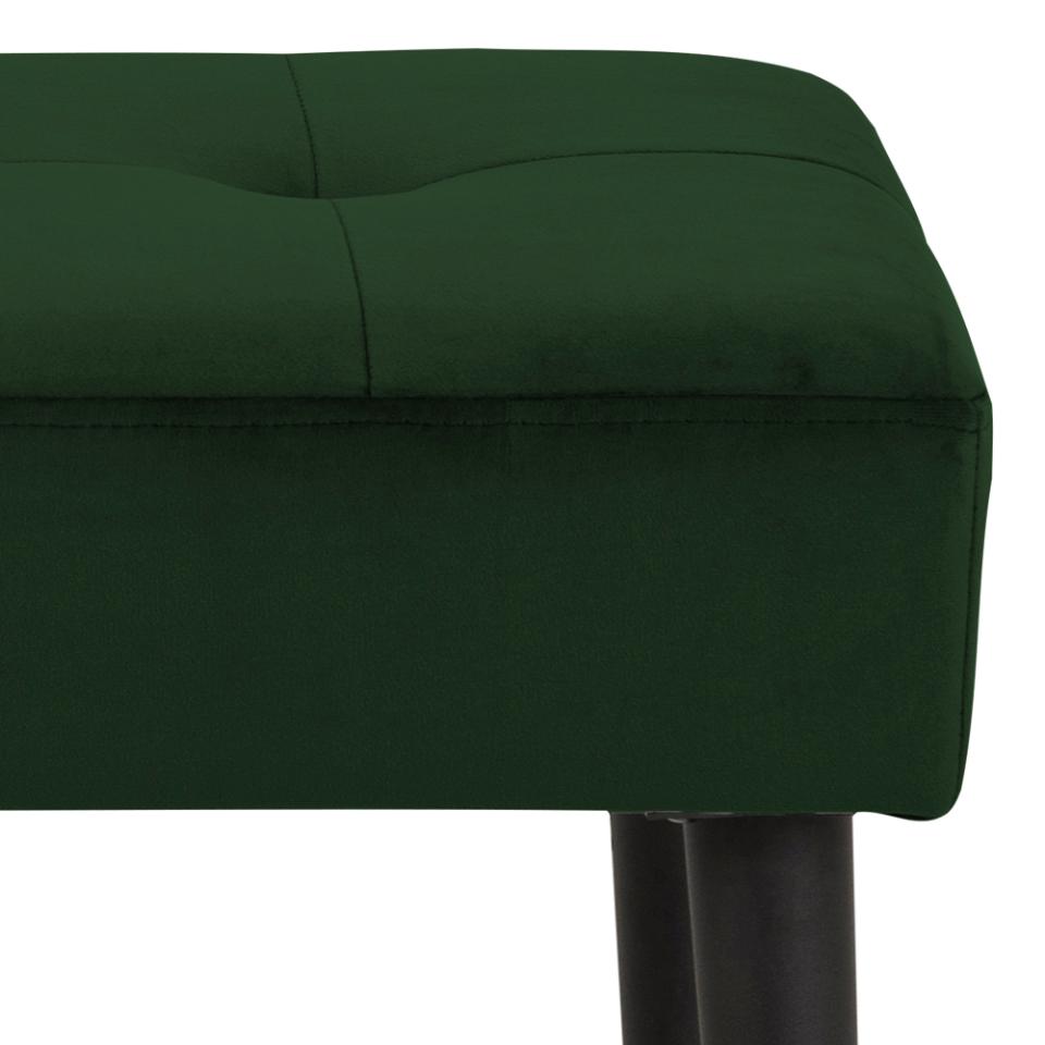 Glory bench, Vic fabric forest green 68AC FR, base matt black rough powder coated steel, with tuftings, 95x38x45 cm