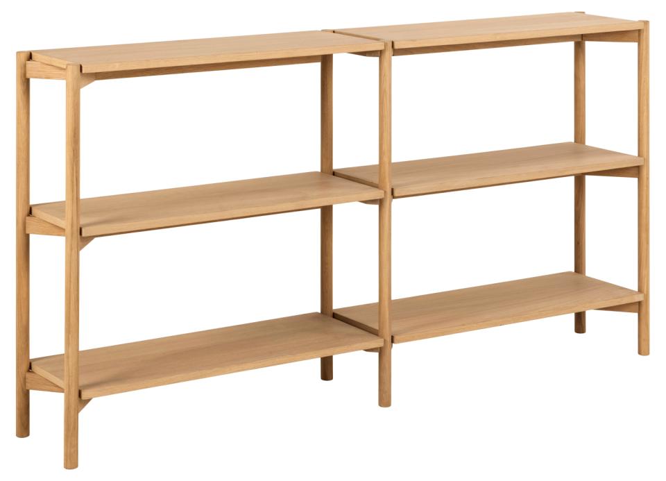 Braidwood bookcase, frame and base oiled oak, 4 shelves oak oiled veneer, 169x30x88,4 cm