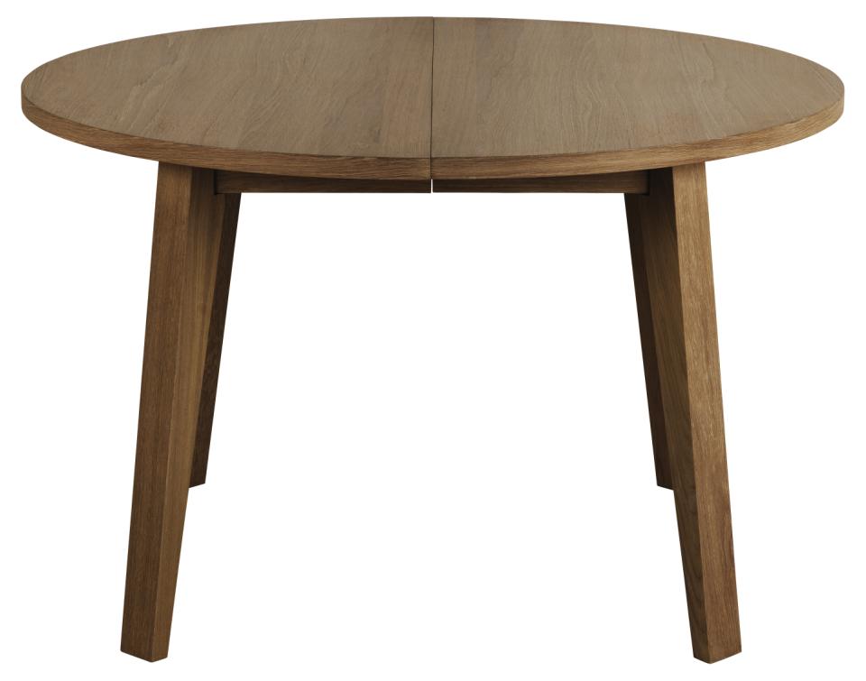 A-Line round dining table, top smoke PU lacquered oak veneer, base smoke NC lacquered oak veneer, with preparation for extension leaves, box 1 of 2, Ø120x75 cm