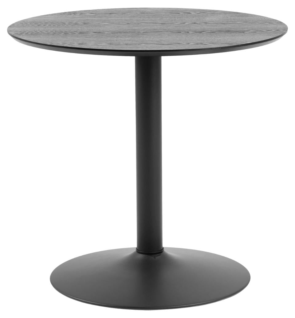 Ibiza round café table, top matt black NC lacquered ash veneer, trumpet base matt black rough powder coated steel, Ø80x74 cm