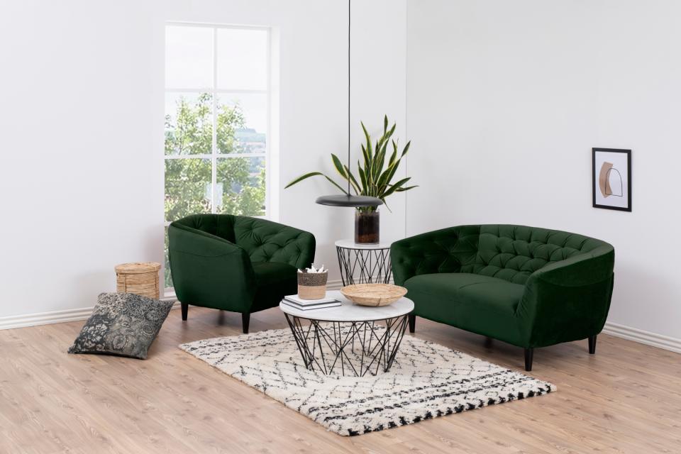 Ria 1-seater, Vic fabric forest green 68AC, base black NC lacquered rubberwood, with pocket springs and tuftings, 97x84x78 cm