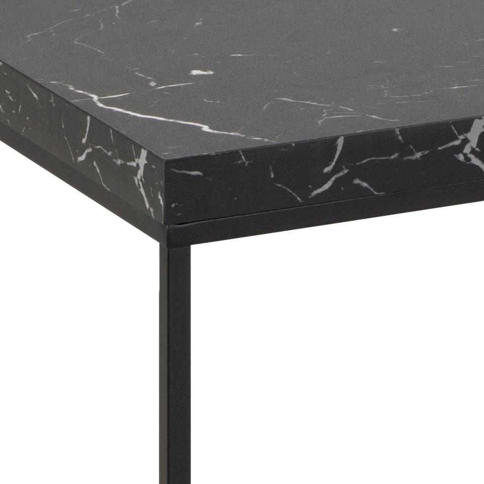 Barossa rectangular coffee table, top black marble Marquina rough melamine, base matt black rough powder coated steel, 110x55x45 cm