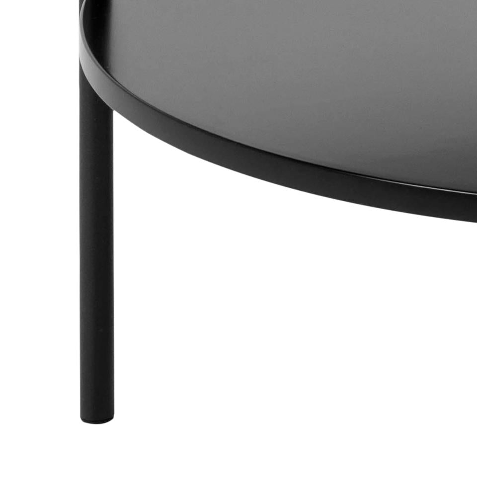 Goldington round coffee table, top black marble Izmir melamine, shelf black PU painted MDF, base matt black rough powder coated steel, Ø80x45 cm