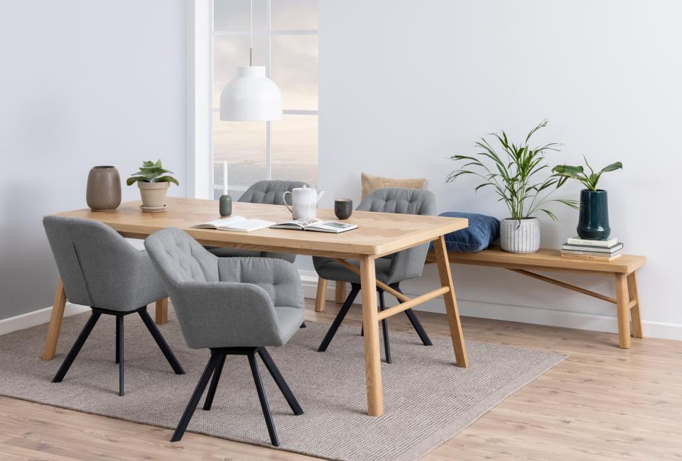 Galway rectangular dining table, top matt oak PU lacquered veneer, base matt oak NC lacquered, with herringbone, 200x100x75 cm