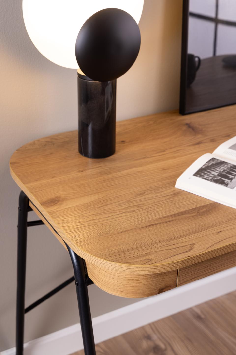 Blueton rectangular office desk, top and 2 drawers matt wild oak rough paper, base matt black rough powder coated steel, 120x60x75 cm