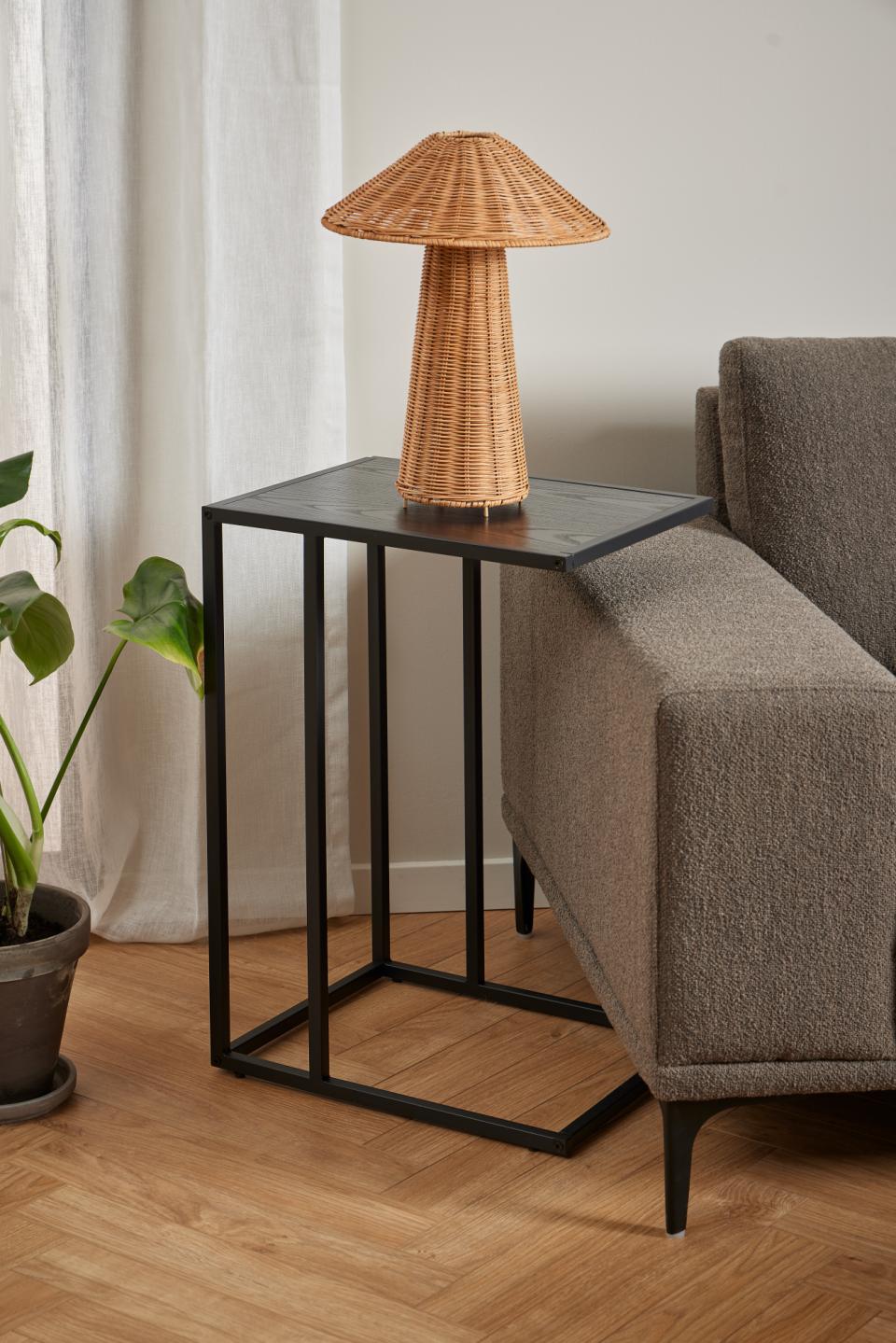 Seaford rectangular side table, top ash black rough melamine, base matt black rough powder coated steel, 43x35x63 cm