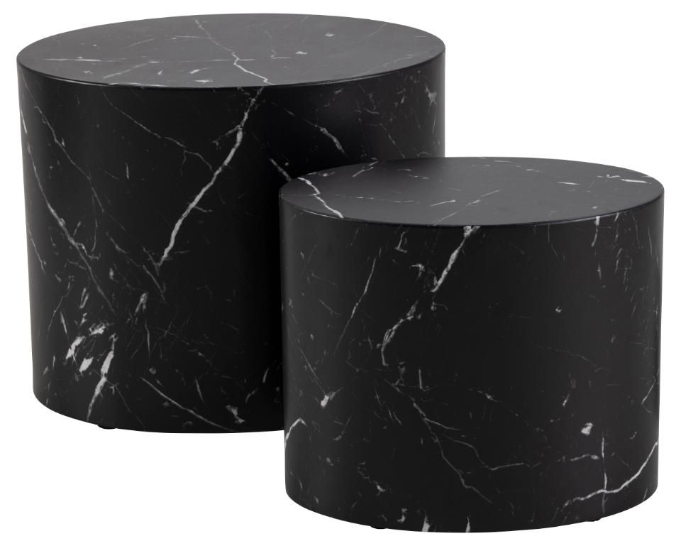 Mice oval coffee table set, top and base black marble Marquina rough paper, with set of 2 pcs, 33x48x40 cm