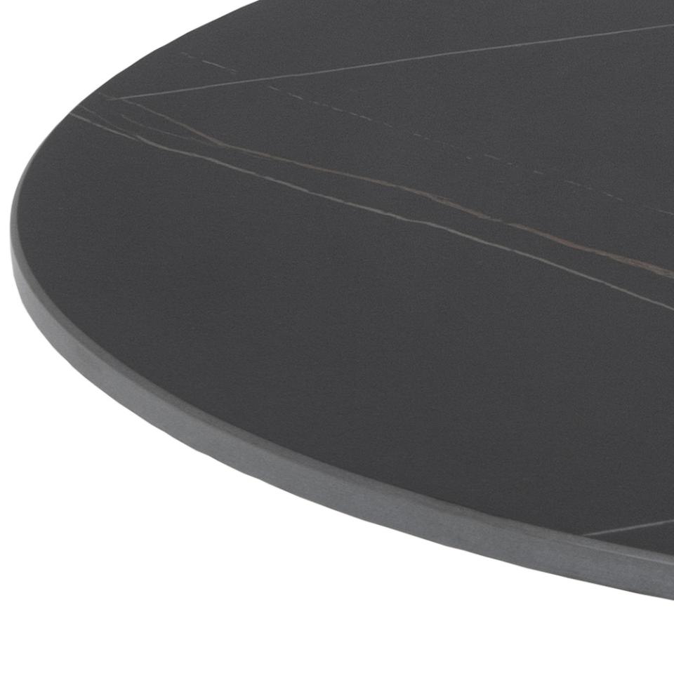 Malta round coffee table, top matt black Grantham ceramic, trumpet base matt black rough powder coated steel, Ø90x45 cm