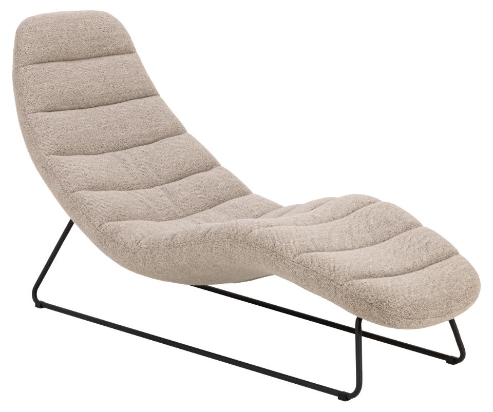 Chaplin chaise longue, Monza fabric beige 60, base matt black rough powder coated steel, with horizontal stitchings, 63x156x86 cm