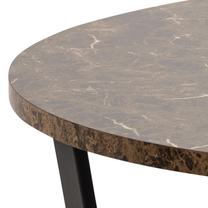 Amble round dining table, top brown marble Delhi melamine, base matt black rough powder coated steel, Ø110x75 cm