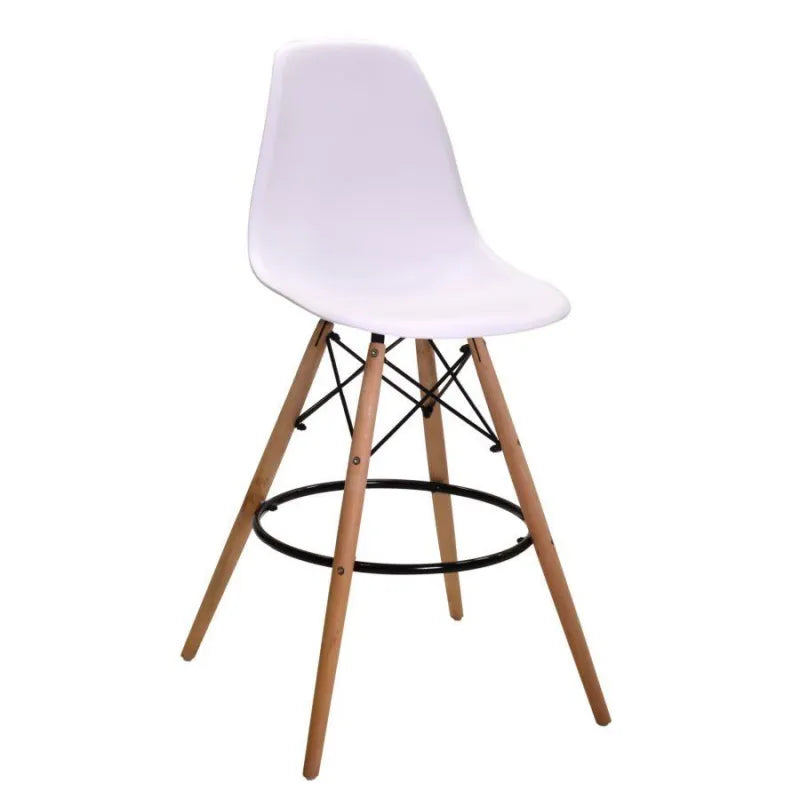 High White Resin Wood Bar Stool